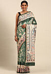 Warli Printed Cotton Saree in Dusty Green