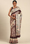 Warli Printed Cotton Saree in Dusty Purple