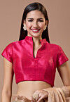 Woven Art Silk Blouse in Fuchsia