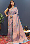 Woven Art Silk Brasso Saree in Dusty Blue