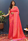 Woven Art Silk Brasso Saree in Pink