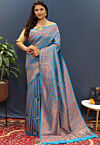 Woven Art Silk Brasso Saree in Sky blue