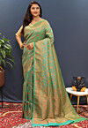 Woven Art Silk Brasso Saree in Teal Green