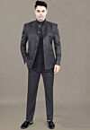 Woven Art Silk Jacquard Jodhpuri Suit in Black