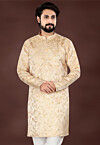 Woven Art Silk Jacquard Kurta in Beige