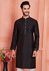 Woven Art Silk Jacquard Kurta in Black