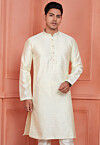 Woven Art Silk Jacquard Kurta in Cream