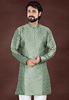 Woven Art Silk Jacquard Kurta in Dusty Green