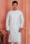 Woven Art Silk Jacquard Kurta in Off White
