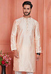 Woven Art Silk Jacquard Kurta in Peach