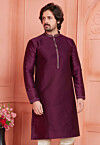 Woven Art Silk Jacquard Kurta in Wine