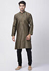 Woven Art Silk Jacquard Kurta Set in Black