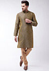 Woven Art Silk Jacquard Kurta Set in Black