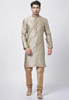Woven Art Silk Jacquard Kurta Set in Light Grey