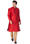 Woven Art Silk Jacquard Kurta Set in Maroon