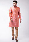 Woven Art Silk Jacquard Kurta Set in Pink
