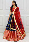 Woven Art Silk Jacquard Lehenga in Dark Blue