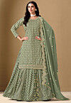 Woven Art Silk Jacquard Lehenga in Light Green