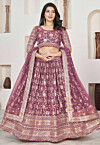Woven Art Silk Jacquard Lehenga in Old Rose