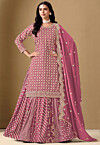 Woven Art Silk Jacquard Lehenga in Pink
