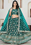 Woven Art Silk Jacquard Lehenga in Teal Green