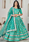 Woven Art Silk Jacquard Lehenga in Turquoise