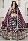 Woven Art Silk Jacquard Lehenga in Wine