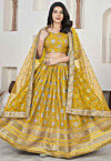 Woven Art Silk Jacquard Lehenga in Yellow