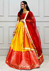 Woven Art Silk Jacquard Lehenga in Yellow