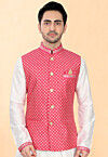 Woven Art Silk Jacquard Nehru Jacket in Pink