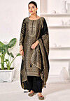 Woven Art Silk Jacquard Pakistani Suit in Black