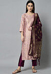 Woven Art Silk Jacquard Pakistani Suit in Light Pink