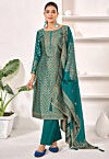 Woven Art Silk Jacquard Pakistani Suit in Teal Blue