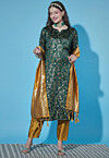 Woven Art Silk Jacquard Pakistani Suit in Teal Green
