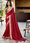 Woven Art Silk Jacquard Saree in Maroon