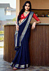 Woven Art Silk Jacquard Saree in Navy Blue