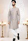 Woven Art Silk Jacquard Sherwani in Grey