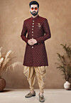 Woven Art Silk Jacquard Sherwani in Maroon
