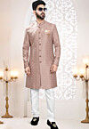 Woven Art Silk Jacquard Sherwani in Old Rose