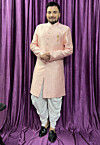 Woven Art Silk Jacquard Sherwani in Pink