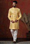 Woven Art Silk Jacquard Sherwani in Yellow