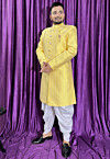 Woven Art Silk Jacquard Sherwani in Yellow