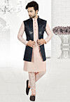 Woven Art Silk Kurta Set in Pink
