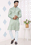 Woven Art Silk Jacquard Kurta Set in Sea Green