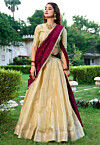 Woven Art Silk Lehenga in Beige