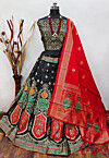 Woven Art Silk Lehenga in Black