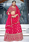Woven Art Silk Jacquard Lehenga in Fuchsia