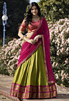 Woven Art Silk Lehenga in Light Olive Green