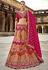 Woven Art Silk Lehenga in Multicolor