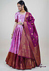 Woven Art Silk Lehenga in Pink